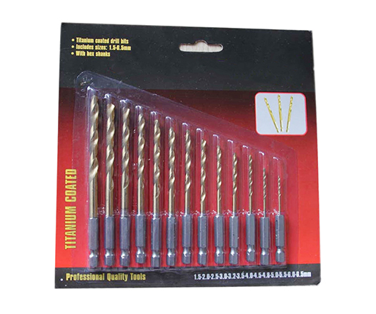 13Pcs Metric DIN338 Polished Titanium Impact Hex Shank HSS Drill Bit Set in Double Blister