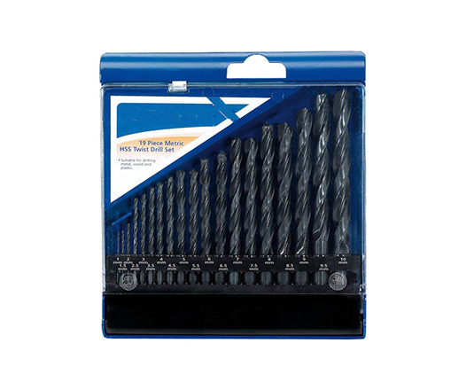 19Pcs Metric Black Oxide Rolled HSS Drill Bits Set in Plastic Box