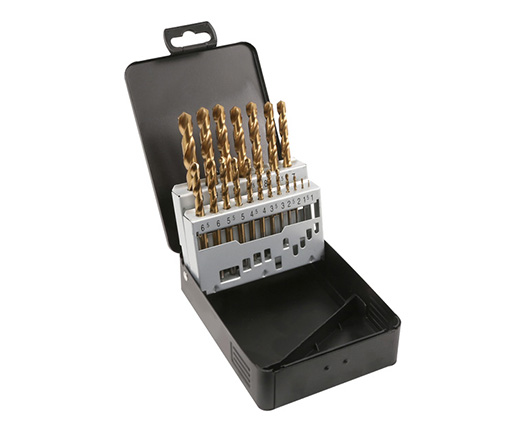 19PCS Metric DIN338 Fully Ground Titanium HSS Drill Bit Set in Metal Box