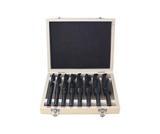 8Pcs Large Size 12 Inch Reduced Shank Silver and Deming Silver Drill Bits Set in Wooden Box