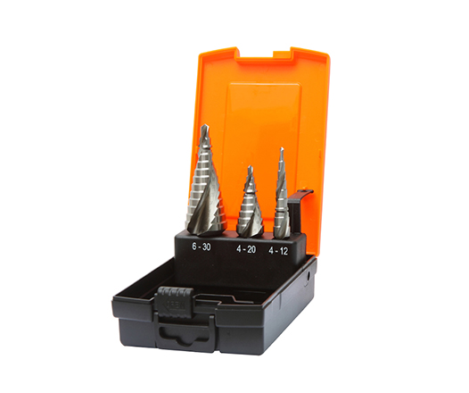 3Pcs Metric 3 Flats Shank Spiral Flute HSS Step Drill Bit Set with Chip-Breaker in Plastic Box