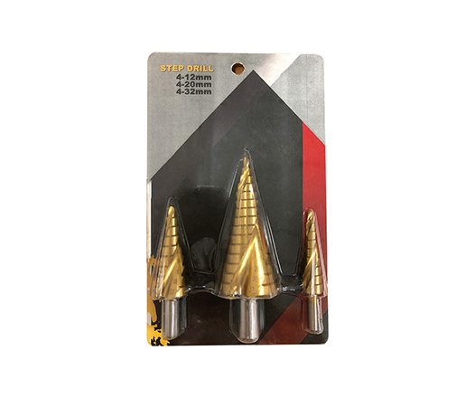 3Pcs Metric Tri-Flats Shank Spiral Flute Titanium Step Drill Bit Set in Double Blister