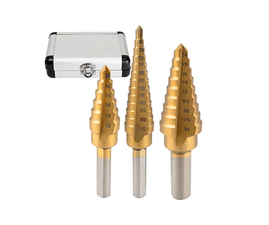 3Pcs Inch 3 Flats Shank Straight Flute Titanium HSS Step Drill Bit Set for Metal Tube Sheet Drilling in Aluminum Case