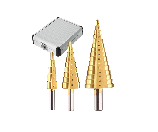 3Pcs Metric 3 Flats Shank Straight Flute Titanium HSS Step Drill Bit Set in Aluminum Case