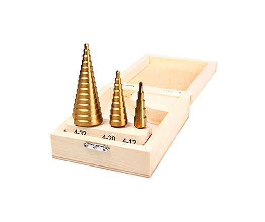 3Pcs Metric 3 Flats Shank Straight Groove Cone Titanium HSS Step Drill Bit Set in Case