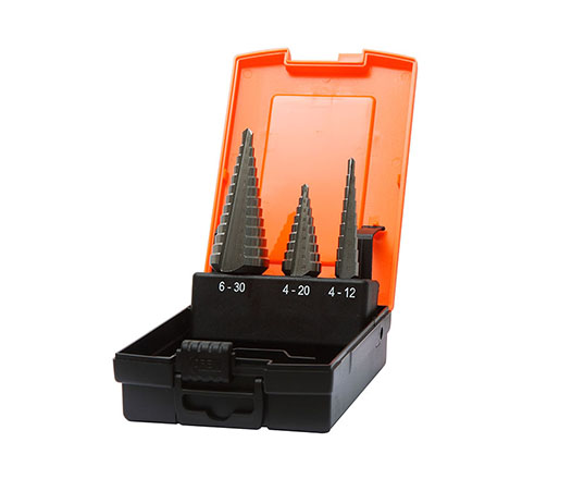 3Pcs Metric Black Oxide Three Flats Shank HSS Straight Flute Step Drill Bit Set for Sheet Drilling in Plastic Box