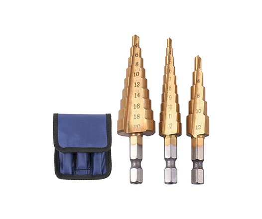 3Pcs Metric Hex Shank Straight Flute Titanium HSS Step Drill Bit Set for Tube Metal Sheet Drilling in Nylon Bag