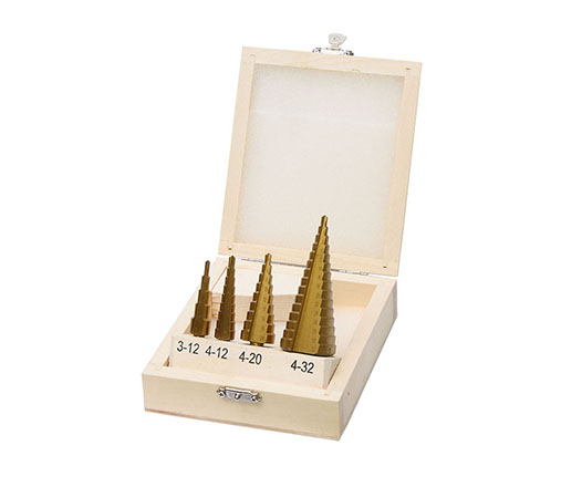 4Pcs Three Flats Shank Metric Titanium HSS Step Drill Bit Set in Case