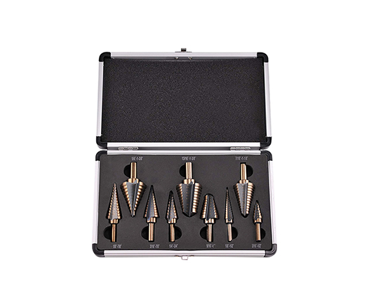 9Pcs Inch Tri-Flat Shank Straight Flute Golden Black Color HSS Step Drill Bit Set for Multiple Hole Tube Sheet Drilling