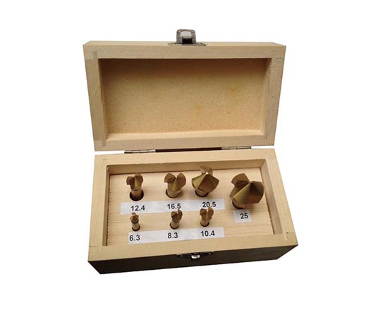 7Pcs Titanium-Coated Cylindrical Shank 3 Flute HSS Countersink Drill Bit Set for Metal Deburring