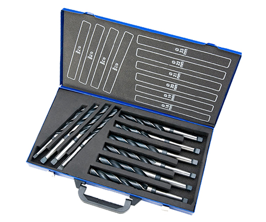 10 Pcs HSS Black Oxide DIN345 Taper Shank Drill Bits Set with Metal Box For Metal Drilling