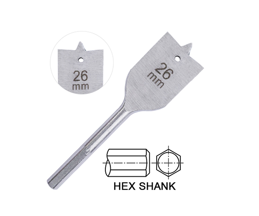 Hex Shank Short Length Stubby Flat Wood Spade Drill Bit for Confined Space Drilling