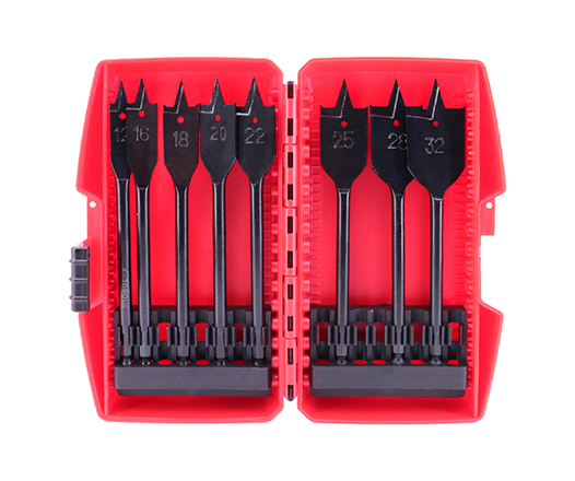 8Pcs Black Oxided Hex Shank Flat Wood Spade Bit Set in Box and Blister