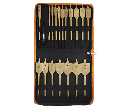 20Pcs Titanium Coating Hex Shank Tri-Point Flat Wood Spade Drill Bit Set in Canvas Bag