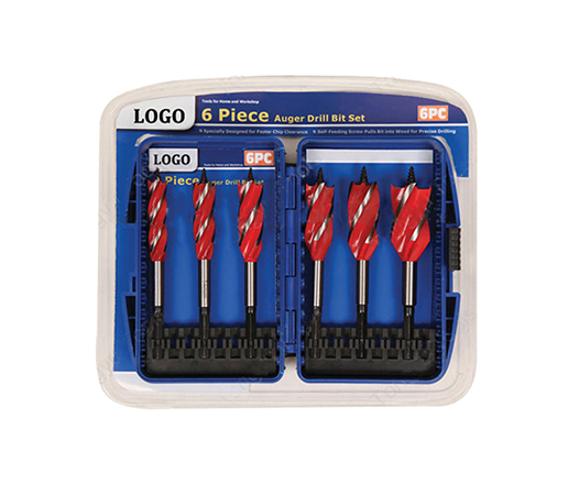 6Pcs 150mm Four Flutes Wood Quad Auger Drill Bit Set with Plastic Box