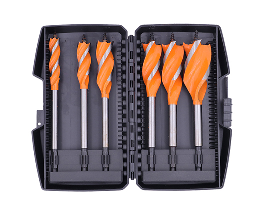 6Pcs 165mm Tri Flute Wood Auger Drill Bit Kit in Plastic Box