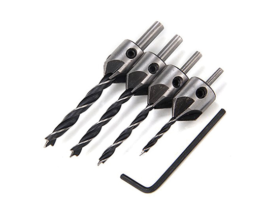 4PCS Round Shank 5 Flute Wood Countersink Drill Bit Set for Wood Screw