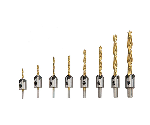 8PCS Tin-Coated Cylindrical Shank 5 Flute Wood Countersink Drill Bit Set for Wood Screw