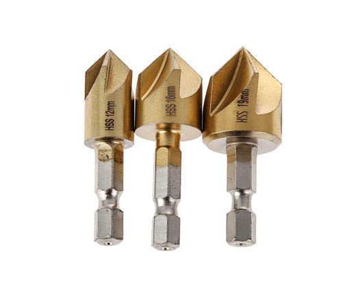 3Pcs Hex Shank 90 Degree 5 Flute HSS Countersink Chamfering Drill Bit Set for Metal Deburring