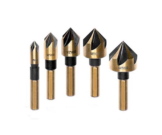 5Pcs Tri-Flat Shank 82 Degree 5 Flute HSS Countersink Drill Bit Set for Metal Deburring