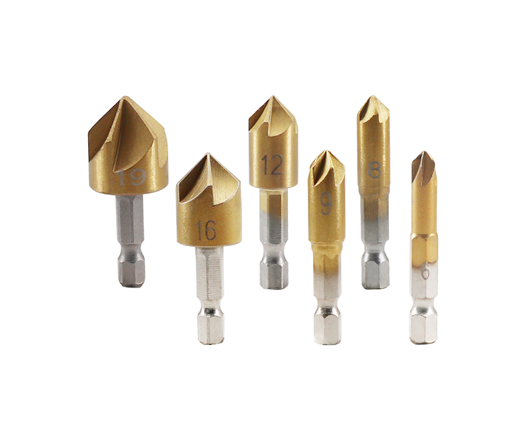 6Pcs Hex Shank 90 Degree 5 Flute HSS Countersink Drill Bit Set for Metal Deburring