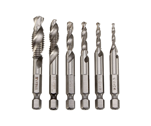 6Pcs Multi Purpose Combined Combination HSS Drill Tap Set for Metal Drilling Tapping