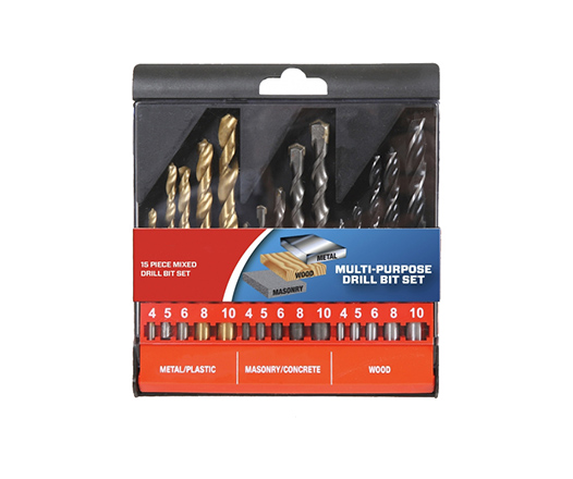 15Pcs Metric Combination Drill Bit Set in Plastic Box