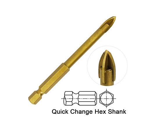 Titanium Coated Hex Shank Cross Carbide Tip Glass Drill Bit for Glass Ceramic Porcelain Tile Drilling