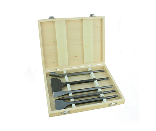 5Pcs SDS Plus Chisel Set in Wood Box for Concrete Tile Wall Stone